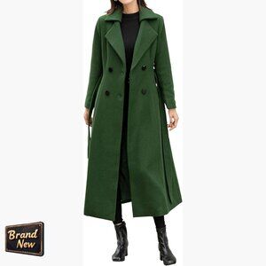 Long Wool Trench Coat Double Breasted Winter Pea Coat Dressy Jacket